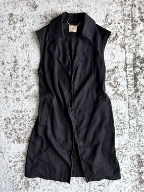 Elie Tahari Sleeveless Trench Vest Black Open Front Duster